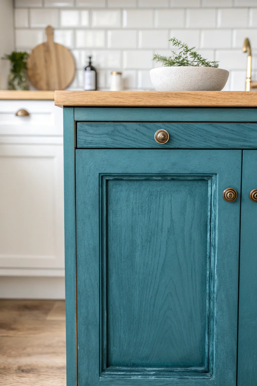 Budget refresh: matte chalk painted cabinet door with a subtle before and after detail inset