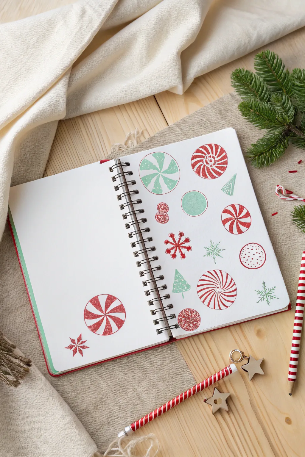 Minimal candy cane doodles with peppermint swirls and bold stripes for festive sketchbook vibes.