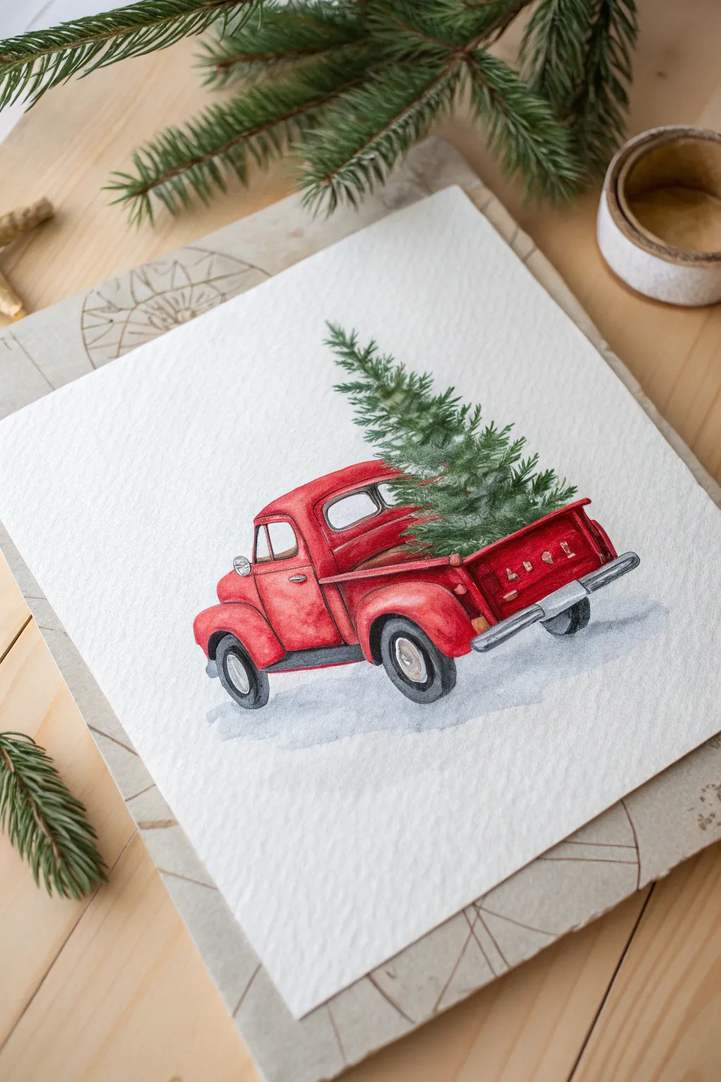 Capture holiday nostalgia with this easy vintage red truck painting idea. Perfect for DIY cards!