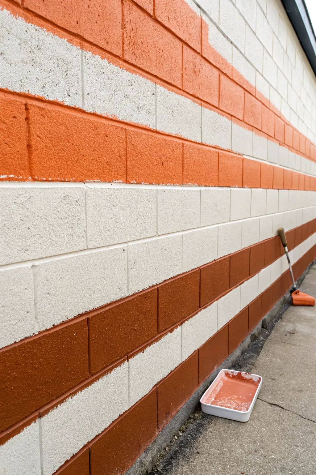 Classic striped cinder block paint look, clean lines and bold contrast for an easy DIY refresh.