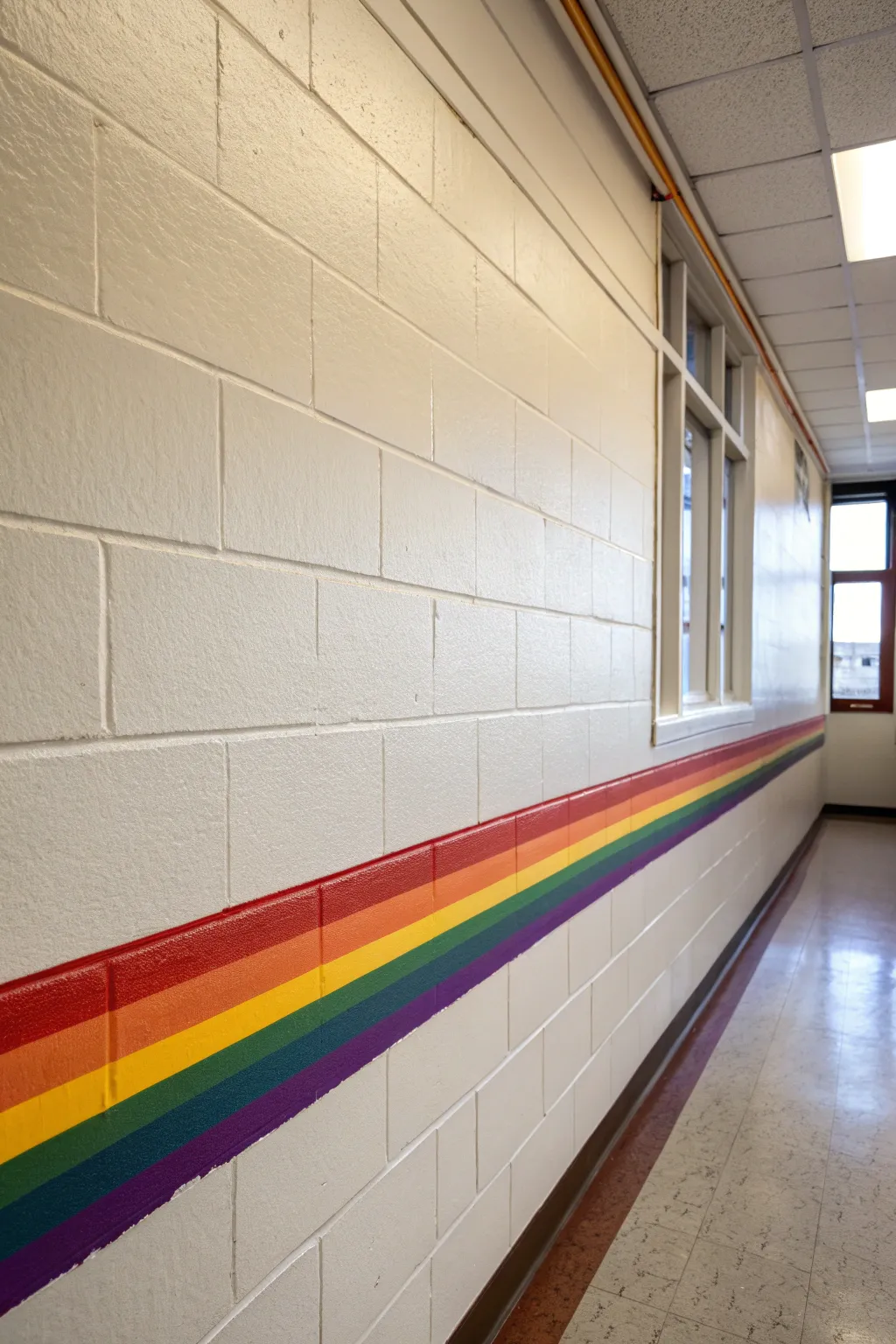 A simple rainbow gradient wall band that adds joyful color without cluttering a calm classroom.