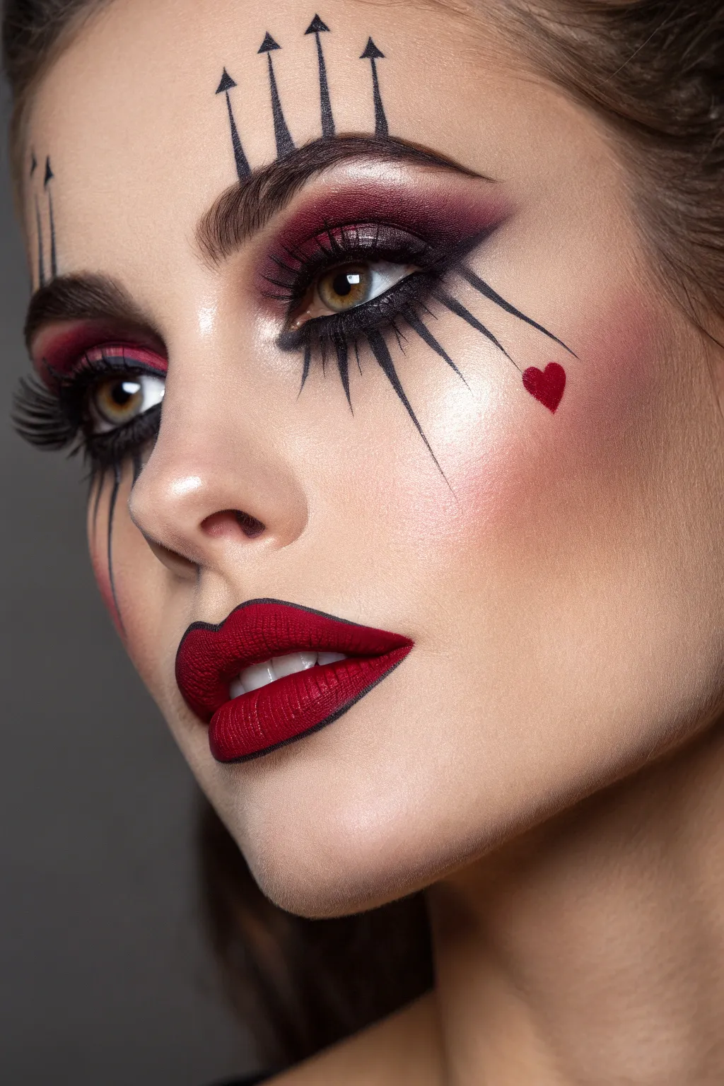 Transform into a chic harlequin with this glamorous, smoky-eye clown makeup look. 🖤🤡✨