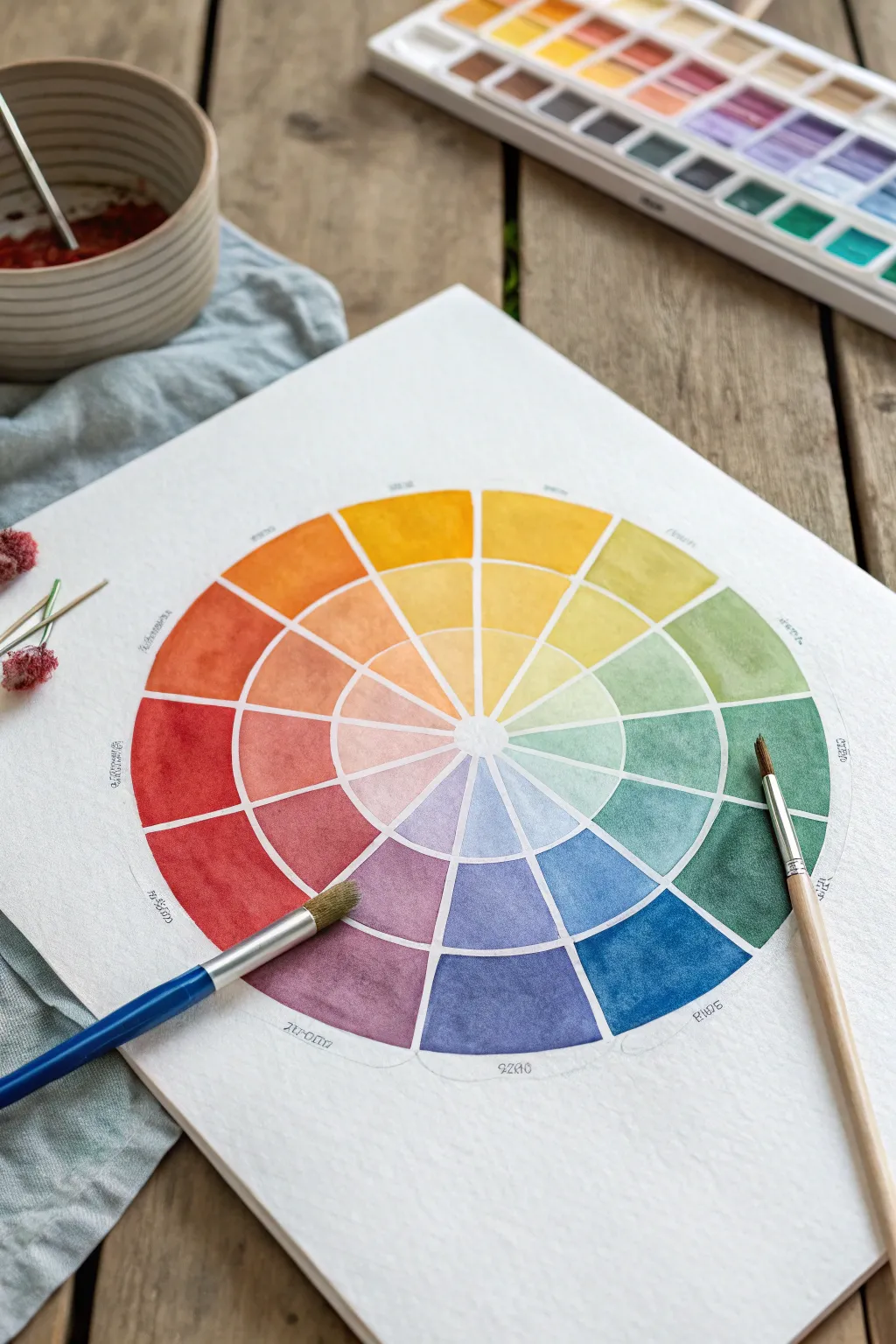 Tint-and-shade color wheel ring in soft window light for easy value study and bold contrast