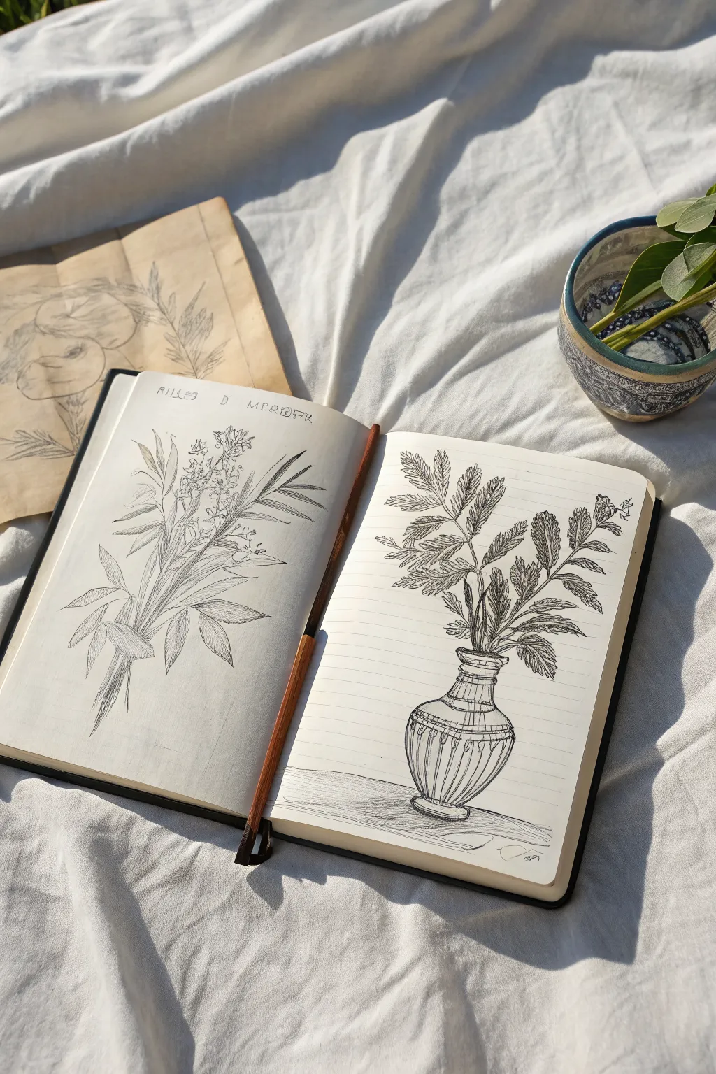 See the composition bones: detailed study beside a bold two-value notan simplification.