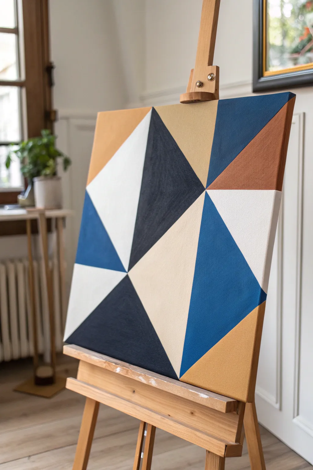 Geometric color-block canvas with crisp tape lines and one bold accent for a modern vibe.