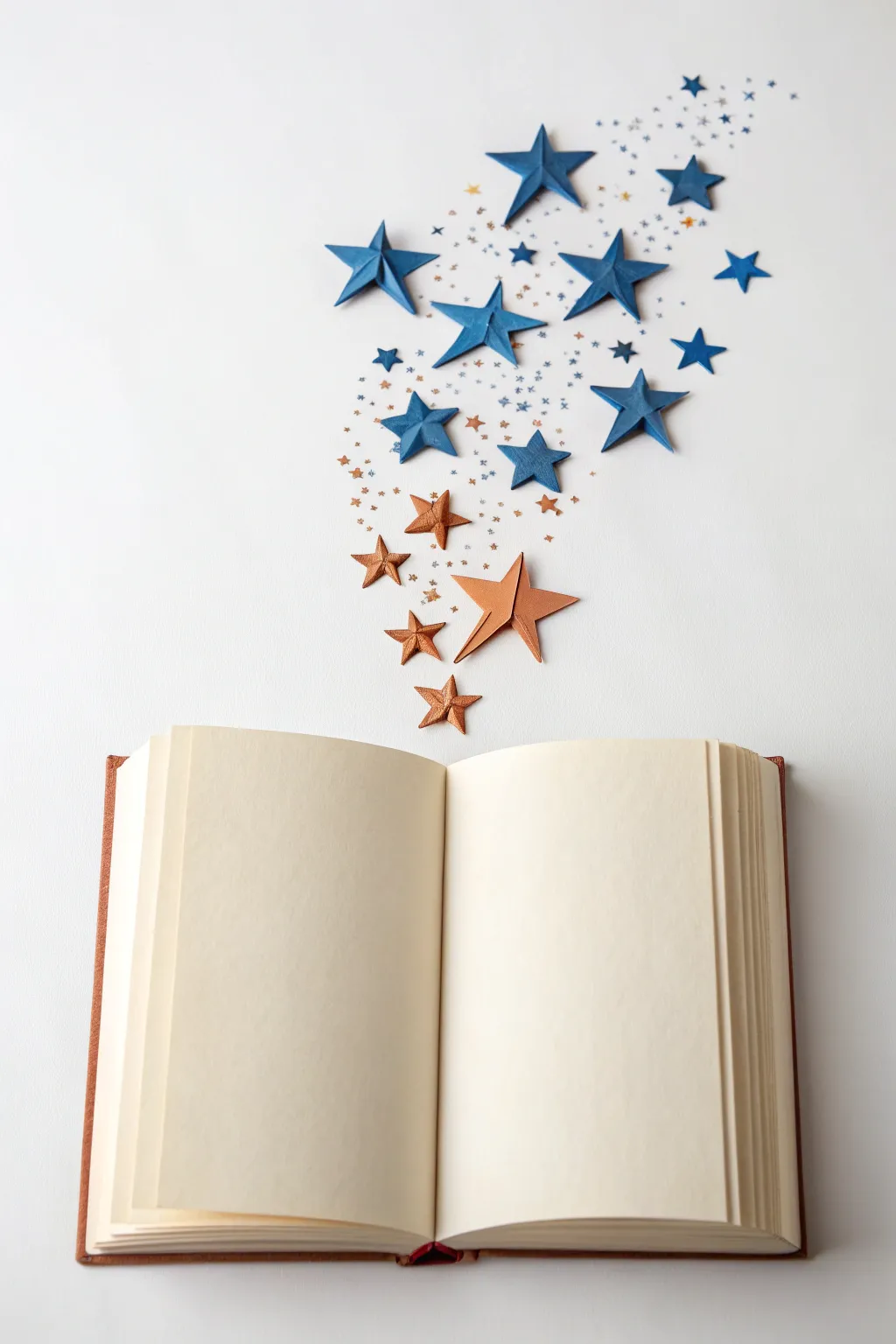 An open book unleashes paper birds and stars, turning simple pages into bold creative sparks