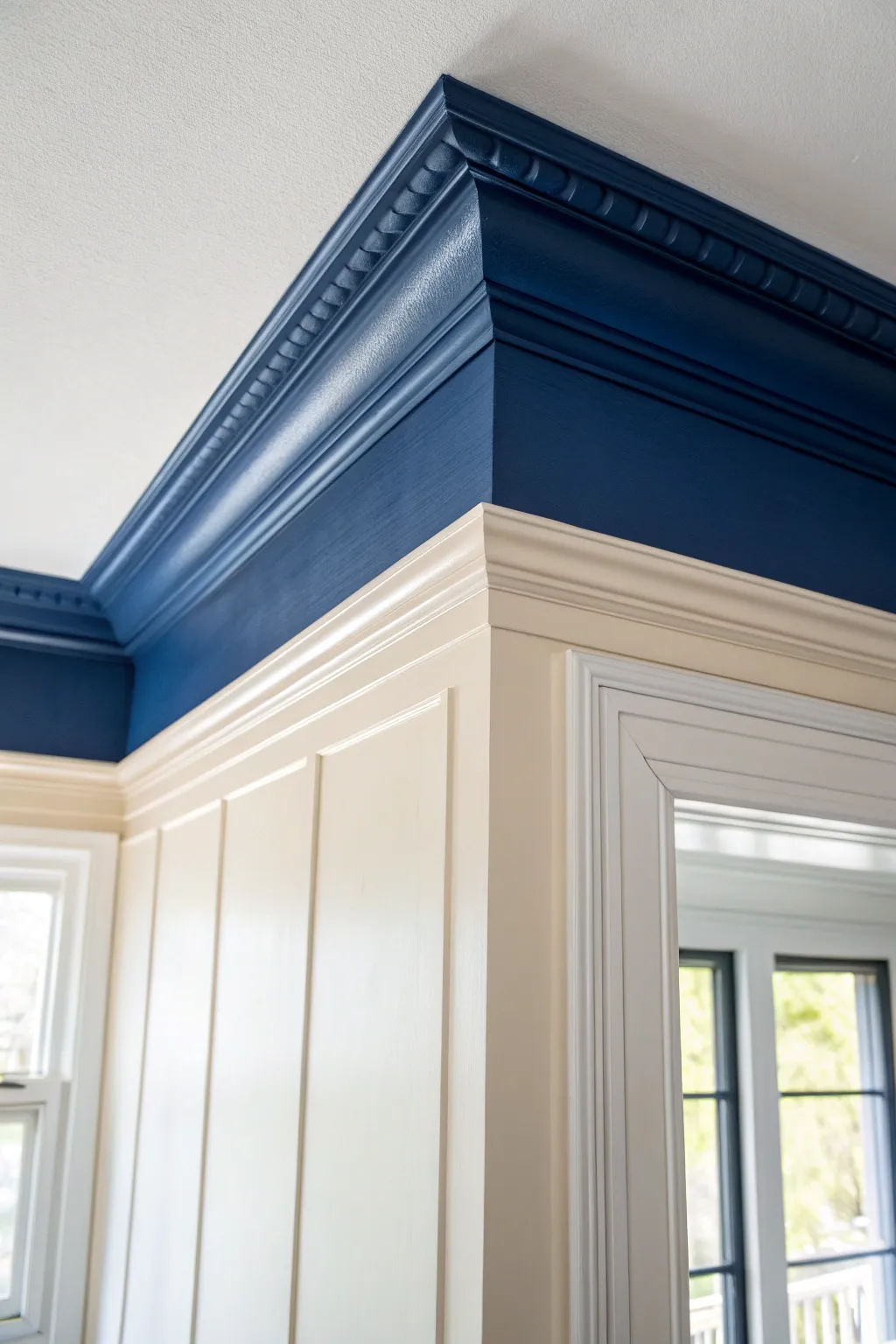 Paint crown molding to match the ceiling for a seamless line that visually raises the walls.