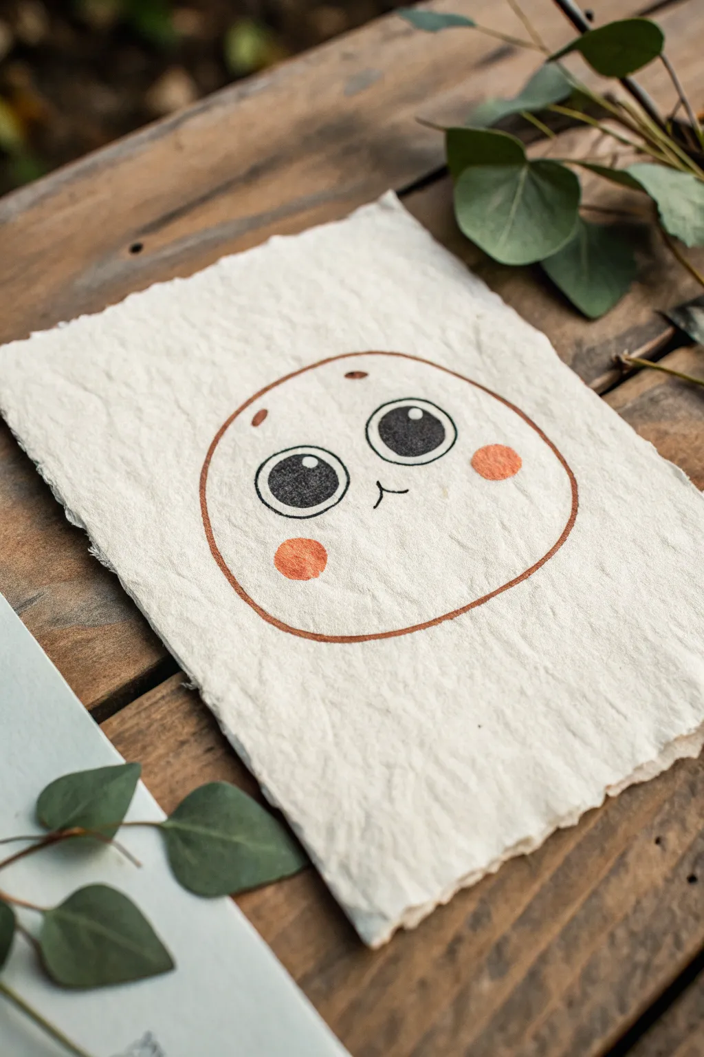 Wide-set eyes derp monster: a minimal oval face with dot eyes and a tiny puzzled smile