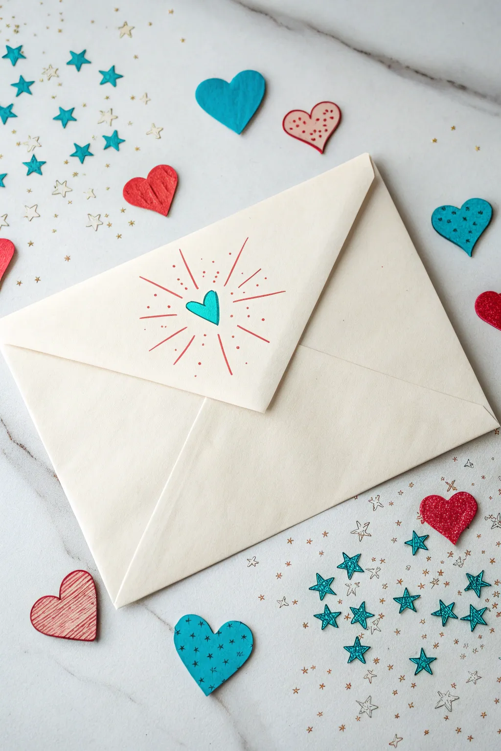 Heart envelope drawing idea: love notes popping out, minimalist boho Mothers Day inspiration