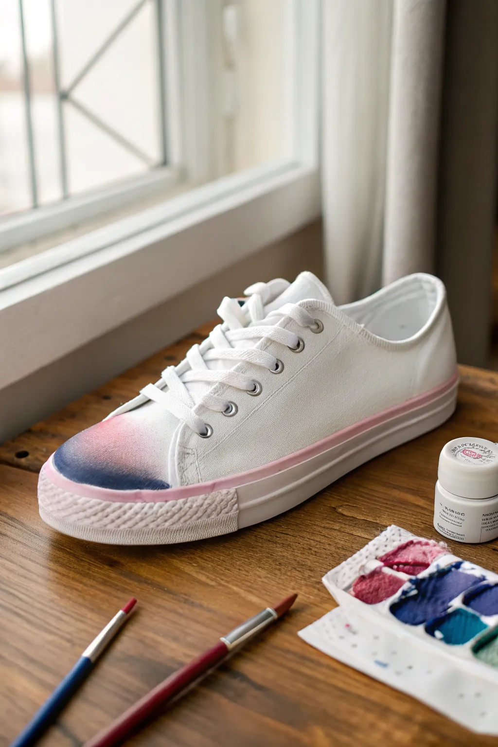 Soft ombre sneaker fade from blush to indigo, simple tools for an easy DIY upgrade
