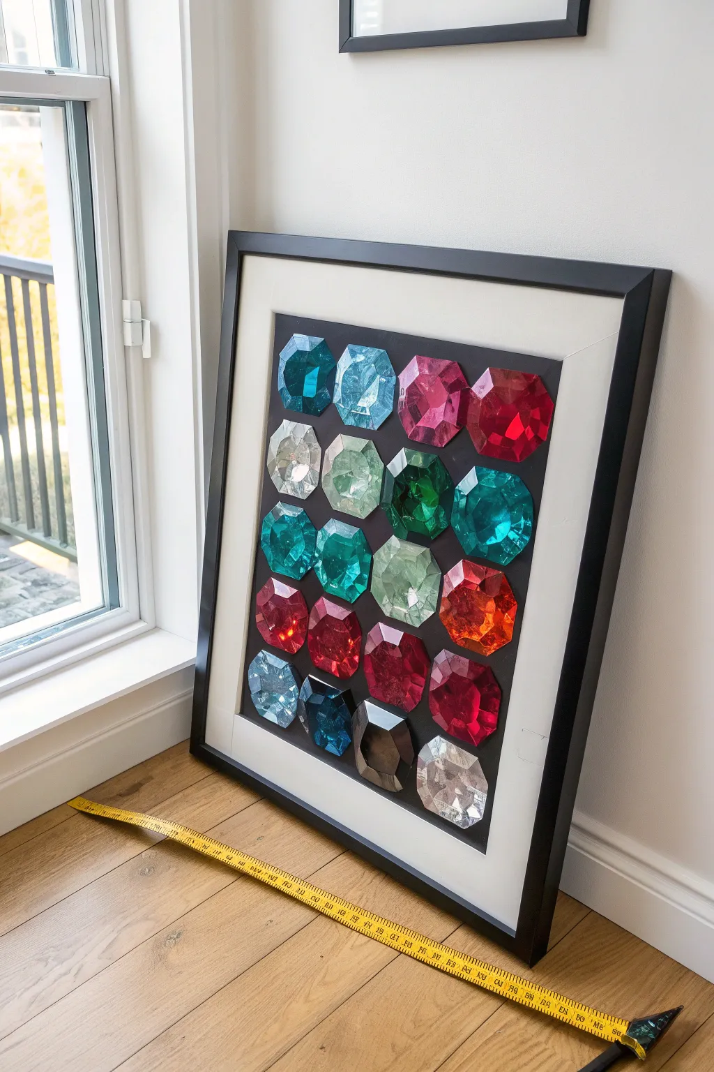 Oversized diamond painting in a sleek poster frame, measured to fit perfectly and shine.