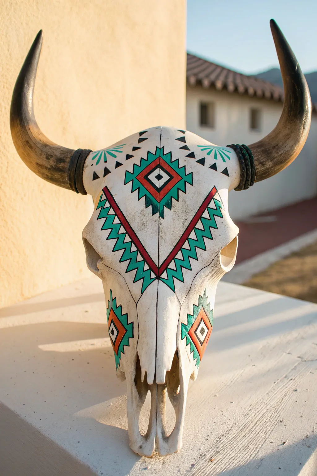 Southwestern geometric panels meet minimalist style in this bold, hand-painted cow skull DIY.