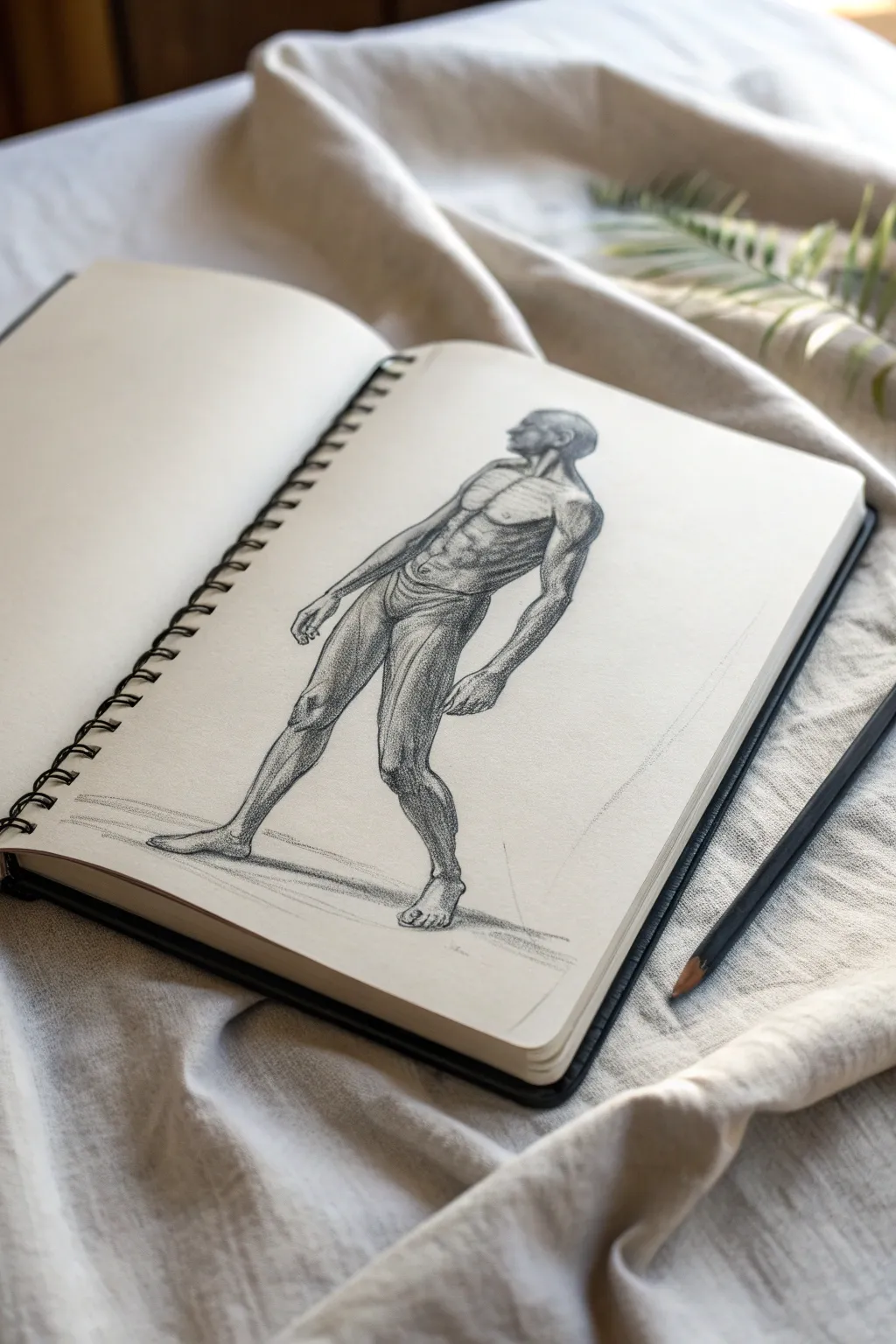 Low-angle foreshortened figure study with clean anatomy, bold contrast, and minimalist styling