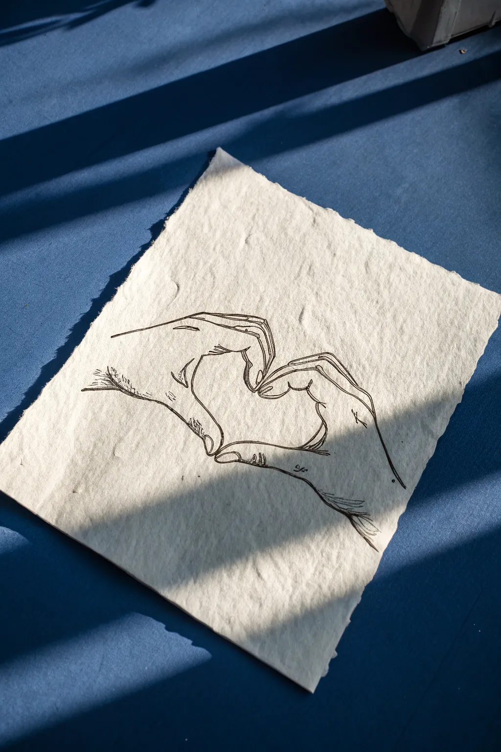 Minimal heart-hands sketch with dramatic shadows, a bold yet simple drawing idea for teens