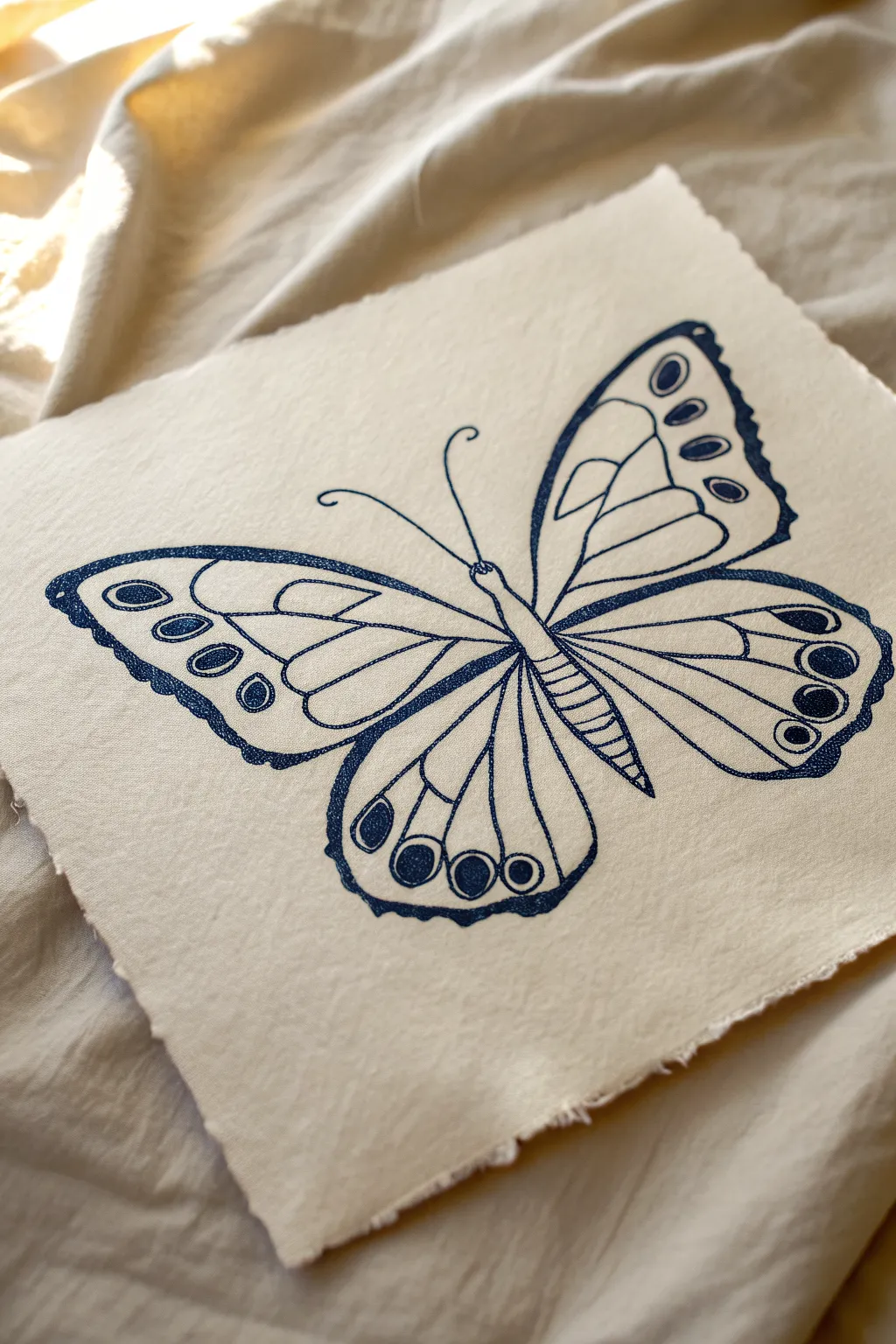 Bold butterfly symmetry outline with open tracing spaces, minimalist Scandinavian-boho contrast