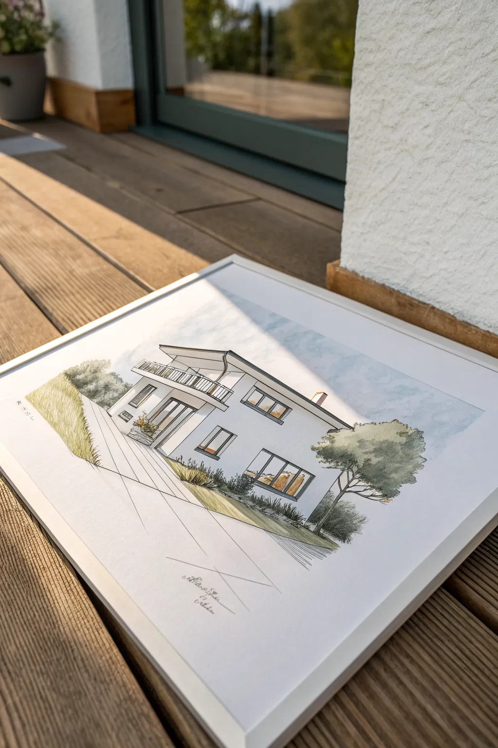 Cantilevered second floor sketch idea with bold shadow contrast and clean modern lines