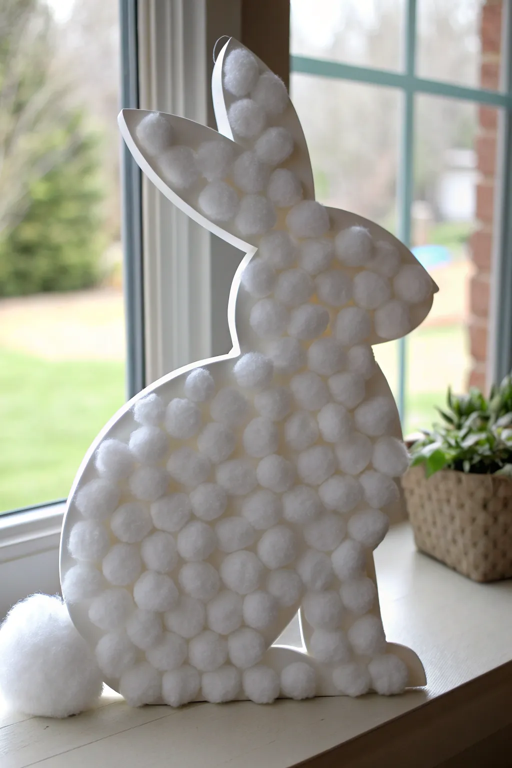 Cotton ball bunny tail collage idea for toddlers, minimalist Easter art with a fluffy handmade touch