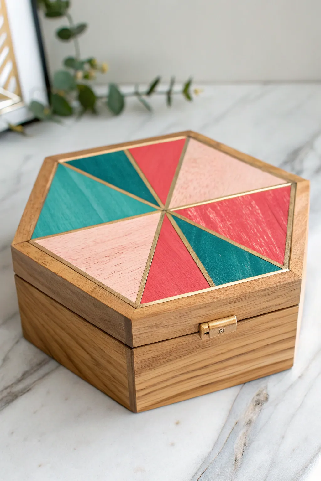 Transform a plain wooden box with this bold, chic tri-tone color block design.