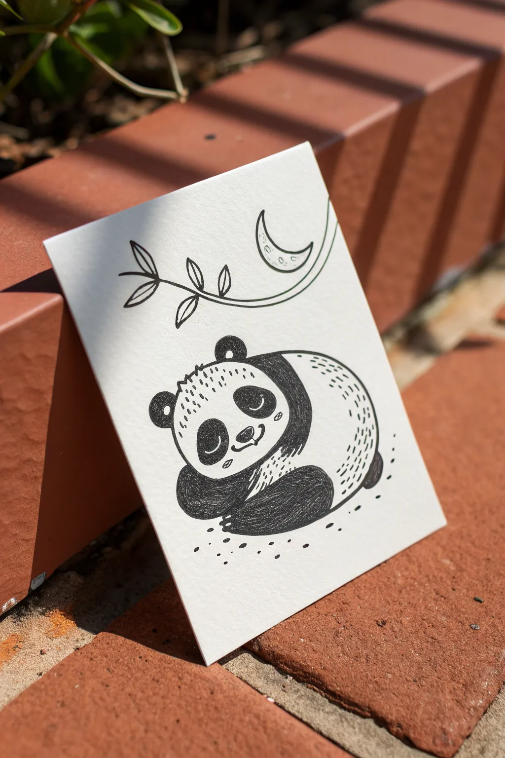 Sleeping panda curl drawing idea: one cozy bean shape with closed eyes and soft shading