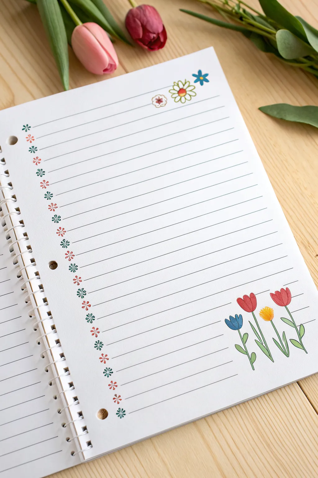 Tiny flower minis between bullet points turn bored-in-class doodles into cute, calming page decor.