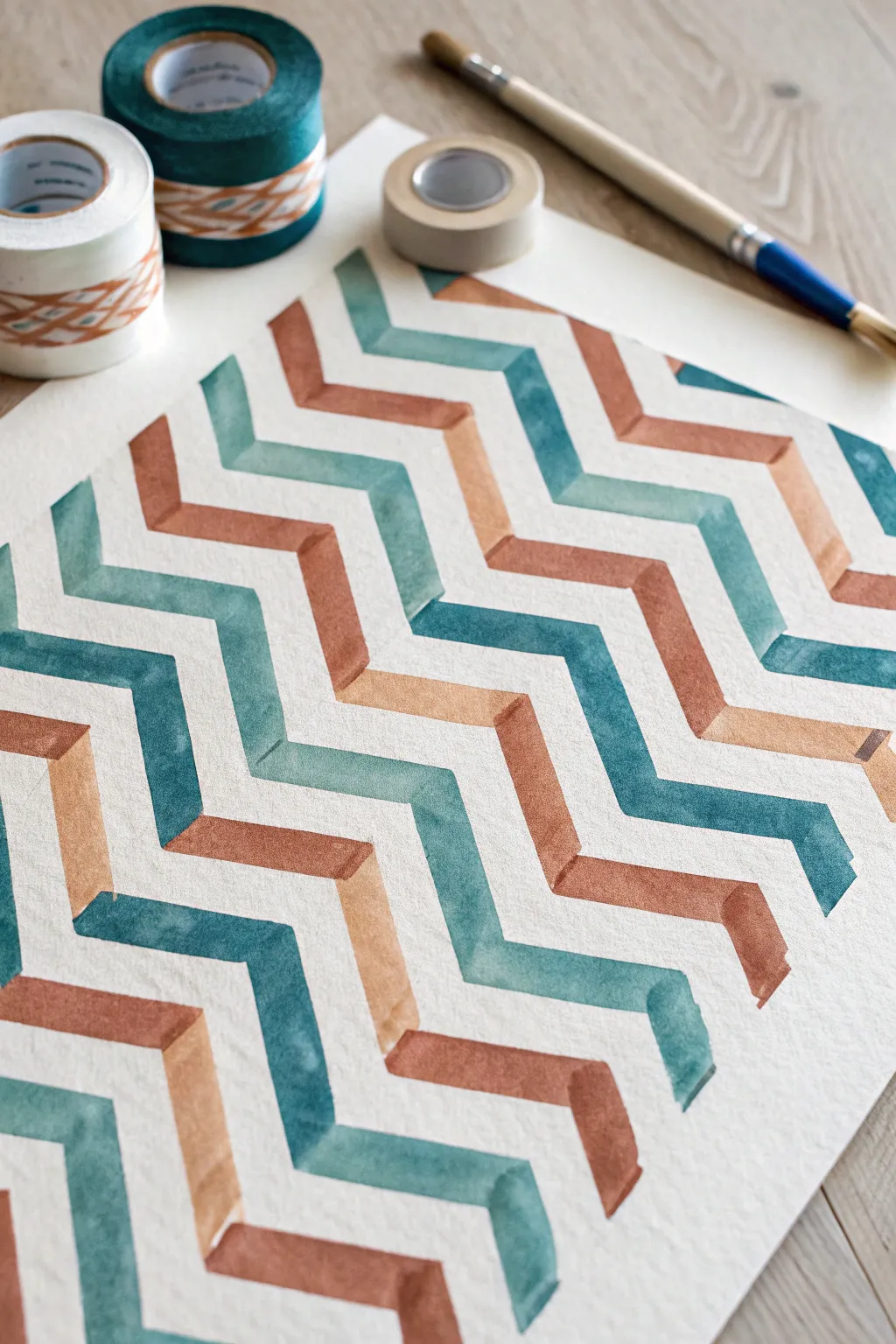 Tape-and-paint chevron bands in bold hues, a minimalist boho pattern anyone can try