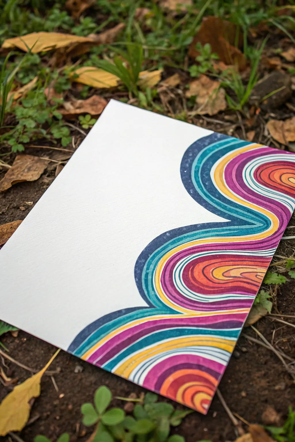Psychedelic swirl stripes in bold color bands, a simple hippie painting that pops beautifully.