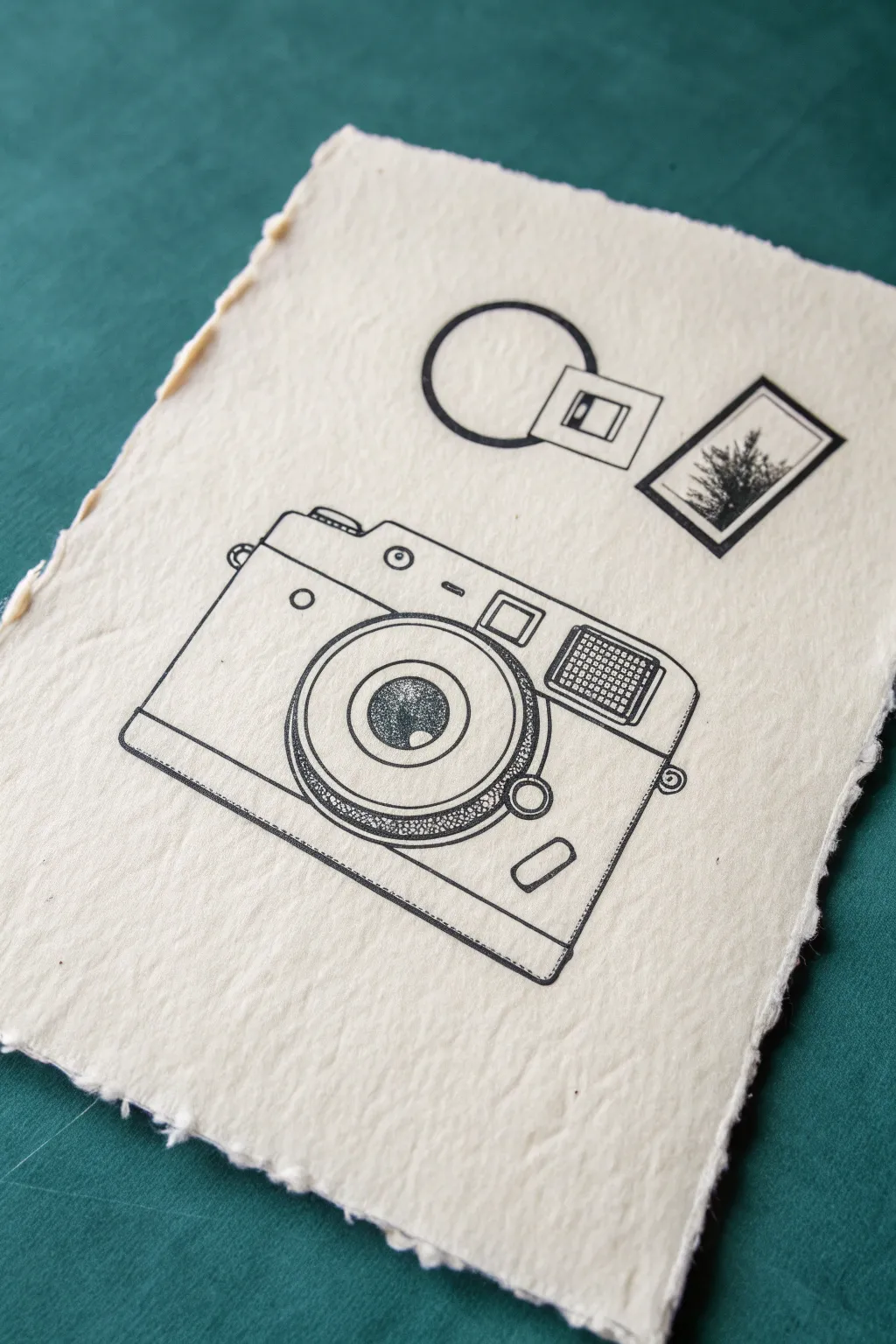 Minimal vintage instant camera sketch with bold contrast, perfect for easy hipster drawing ideas