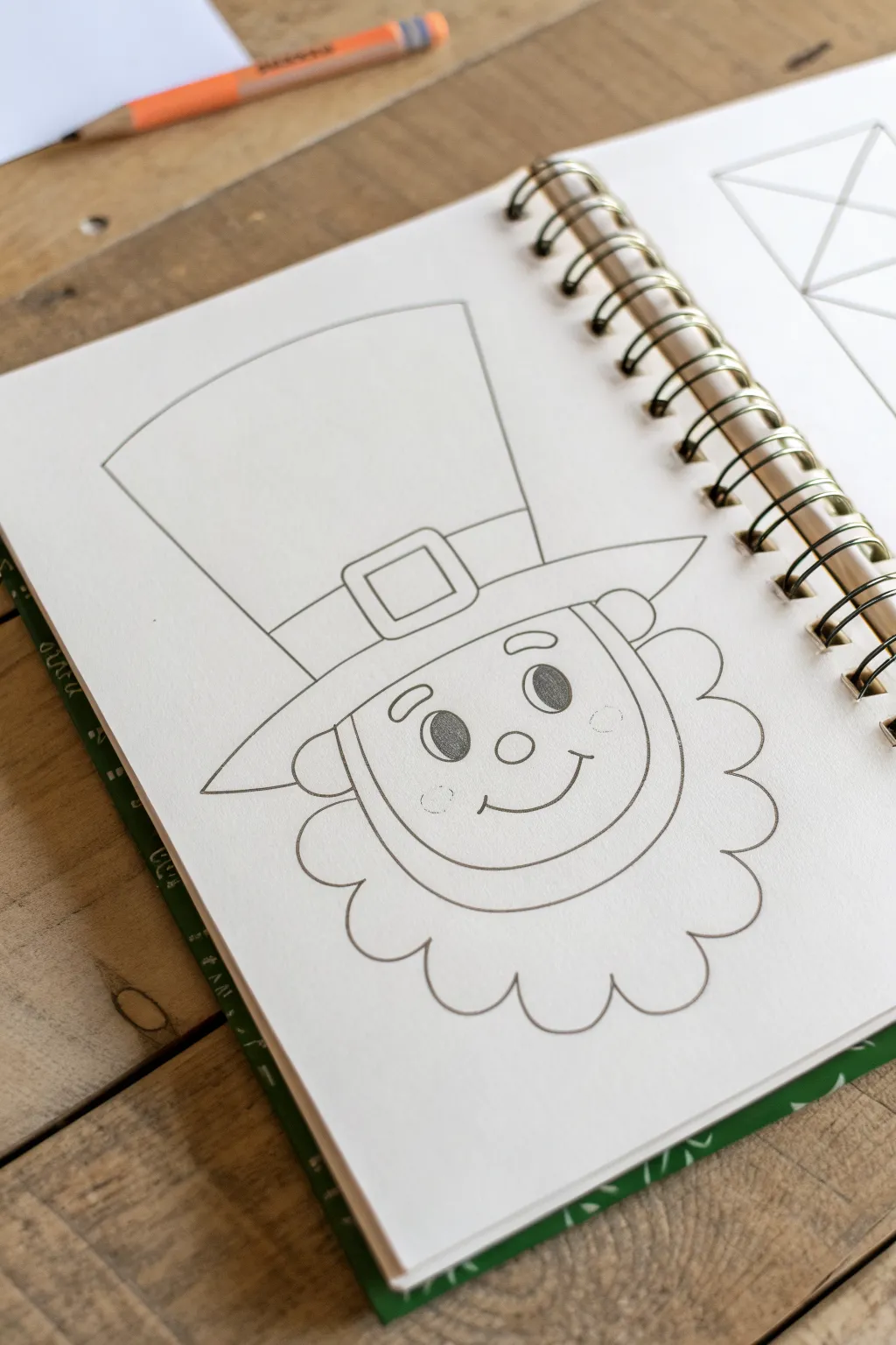 Easy leprechaun face from shapes with faint guides, bold colors, and a cute bouncy beard