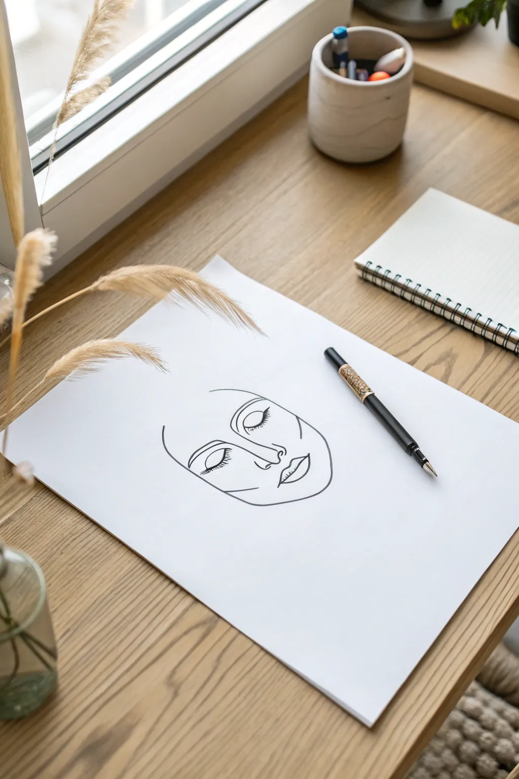 One-line marker drawing: bold black ink on white paper for an easy, minimalist art idea.