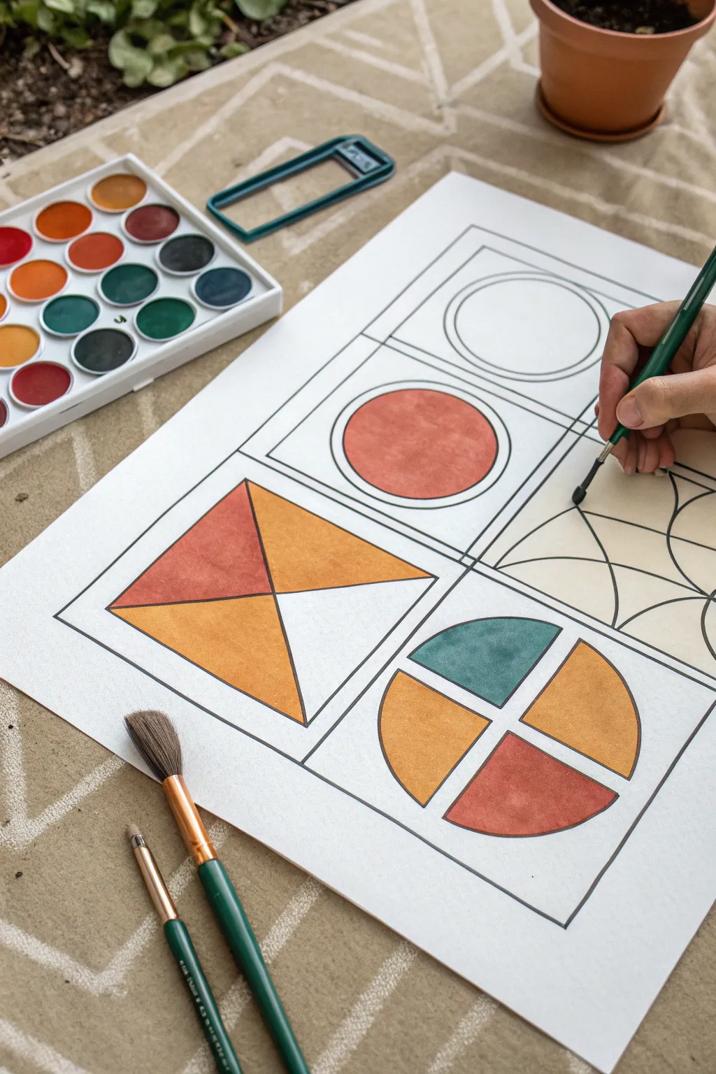 Calming color-block painting: bold shapes, simple palette, and easy, soothing creativity.