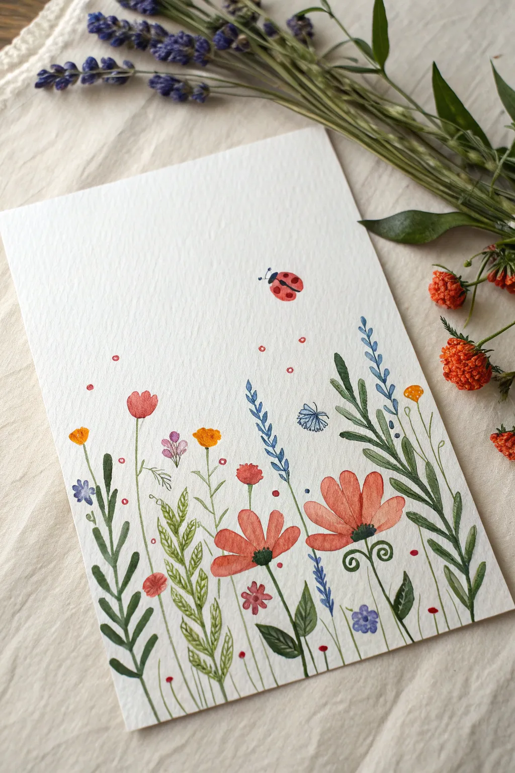 Q-tip dot garden: a bright, kid-friendly dot painting idea with simple stems, blooms, and bugs