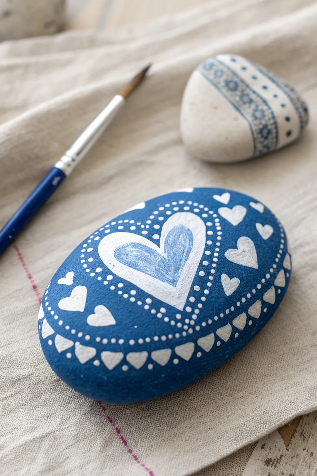 Heart pattern rock painting made easy: bold color, simple shapes, and a mid-process DIY vibe