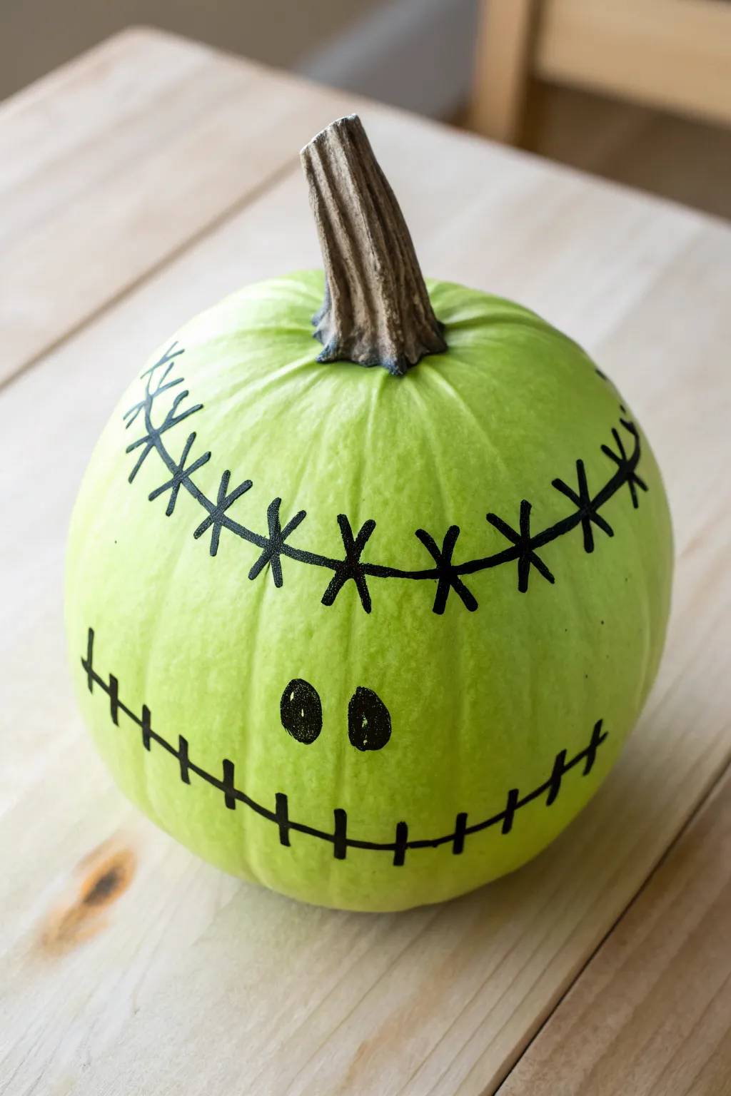 Meet the chicest monster. This bold lime green Frankenstein pumpkin is easier than it looks!