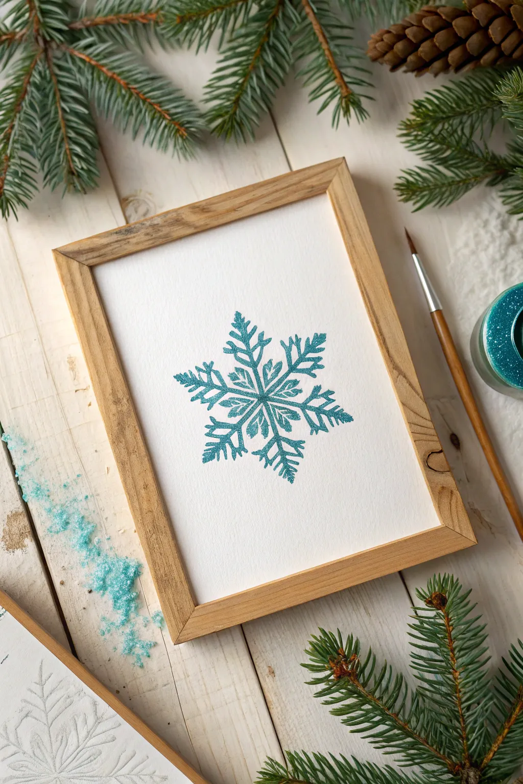 Sponge-dab a bold winter wash, then lift the stencil to reveal a crisp snowflake silhouette.