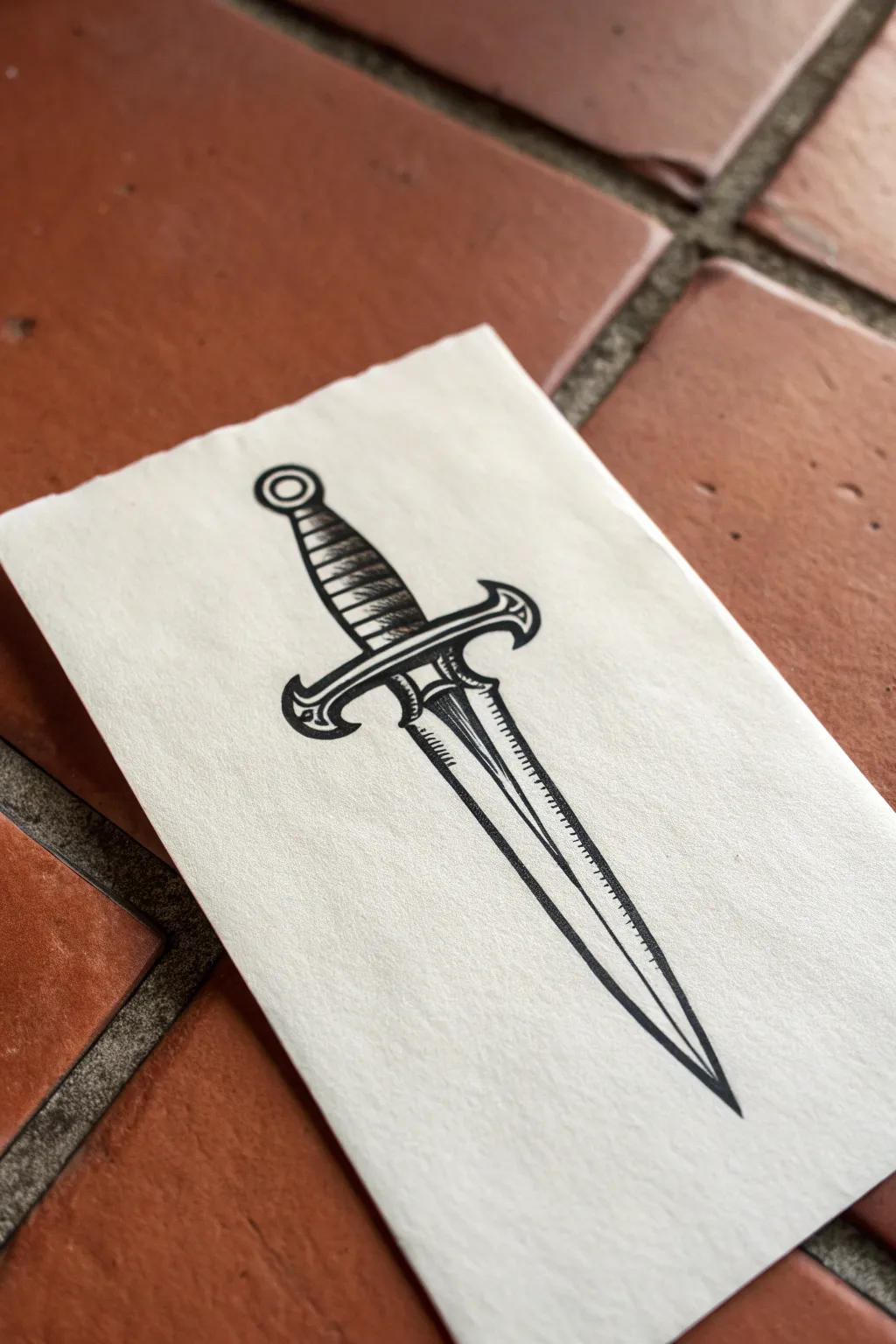 Classic dagger sketch: clean black lines, bold contrast, and an easy tattoo drawing idea.