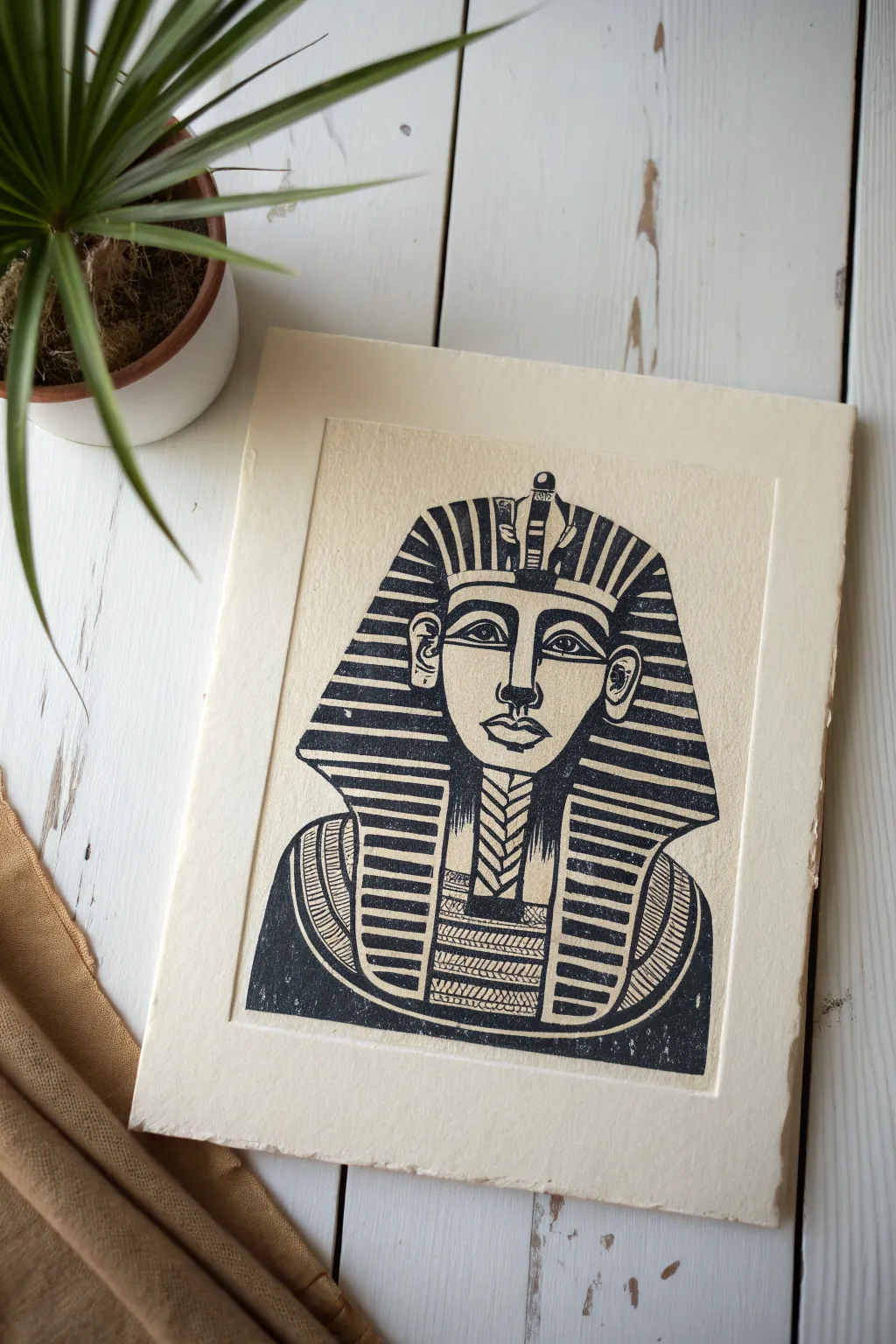 Bold Sphinx profile with nemes stripes, minimalist lines and boho color contrast for sketching.