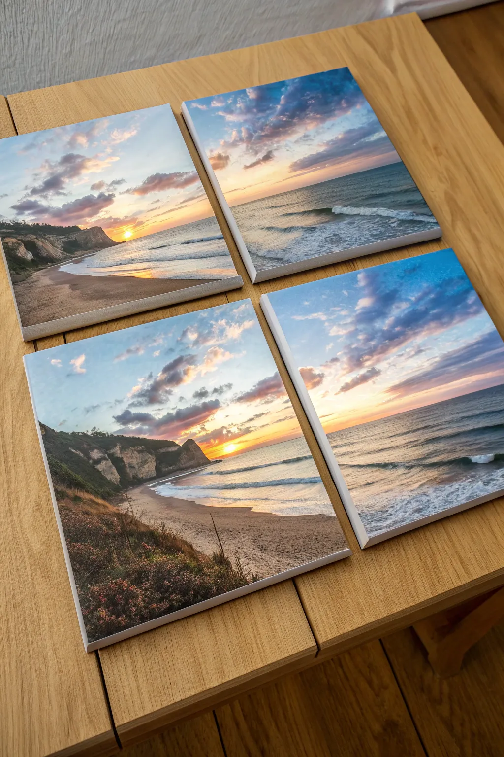 Four mini canvases become one bold family masterpiece, puzzle-style, in-progress and finished together.