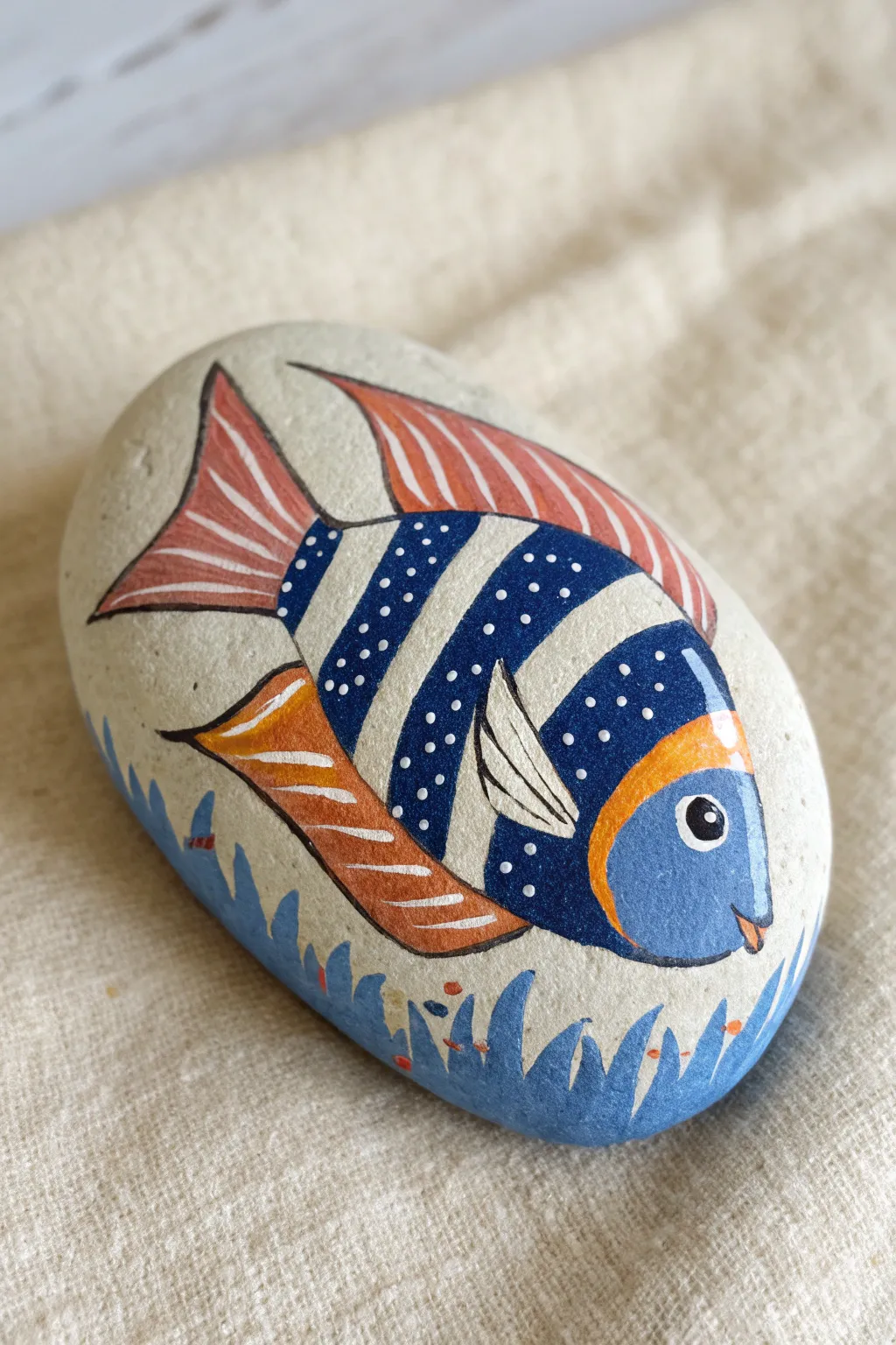 Beginner-friendly angelfish rock: bold stripes, clean lines, Scandinavian boho vibes.