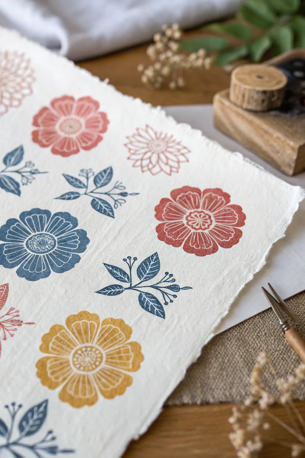 Layered flower stamps in bold hues, overlapping transparencies for effortless color mixing.