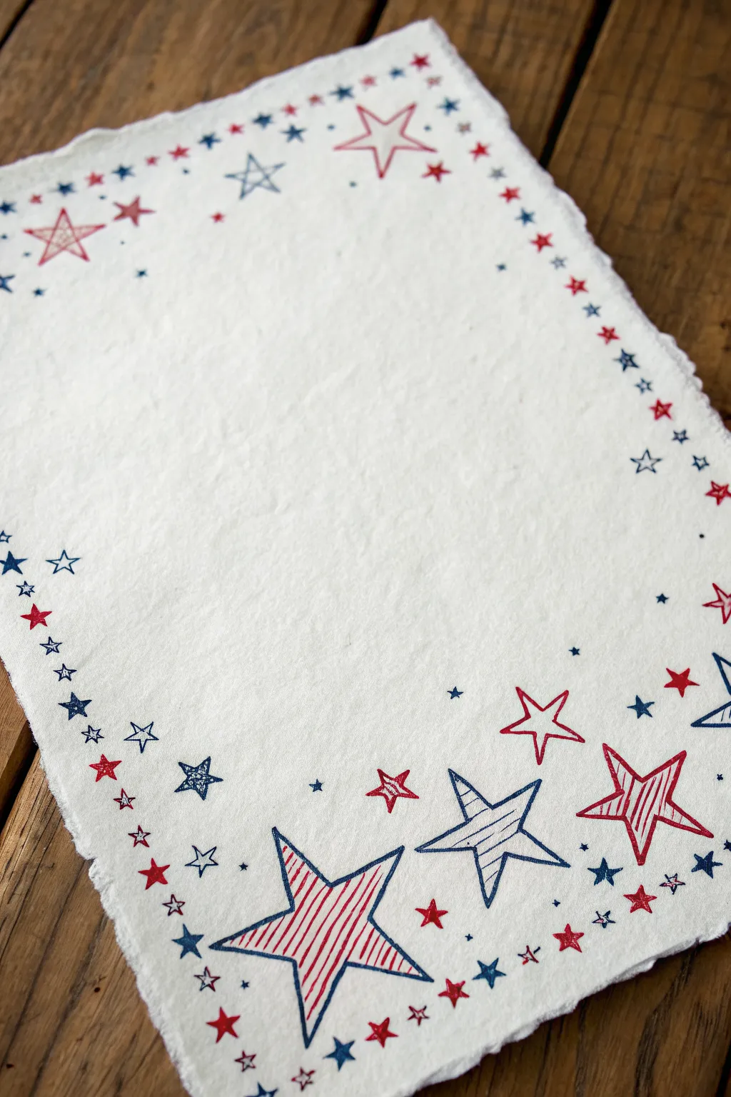 Easy Fourth of July star scatter border doodle in red and navy for a clean patriotic page