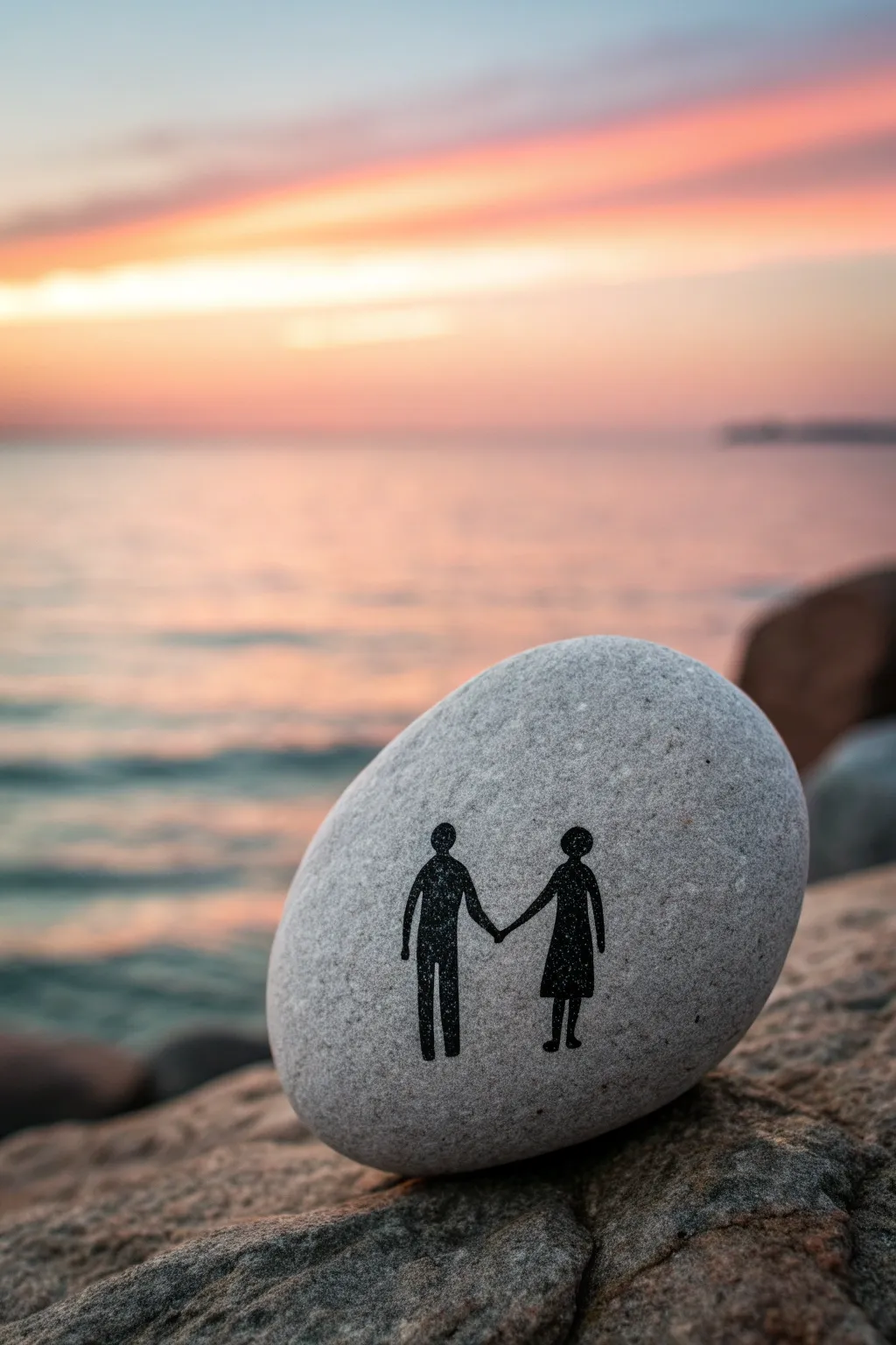 Minimal friendship rock with hand-holding silhouettes on a bold sunset gradient