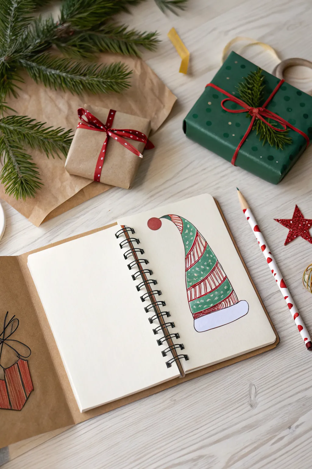 Doodle this hilarious elf gift-wrapping disaster for an easy, festive Christmas drawing idea