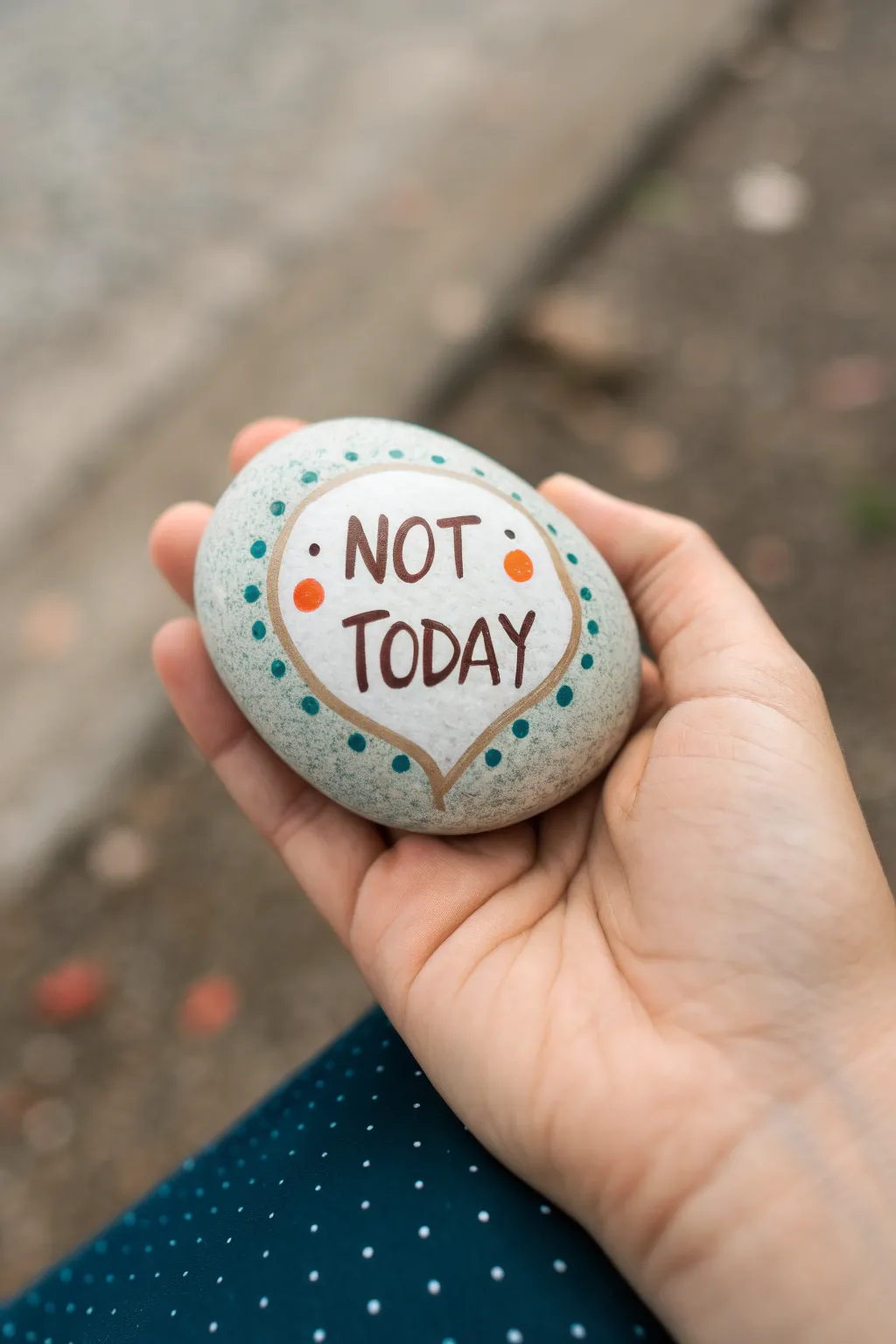 A sassy speech bubble rock that says Not today, ready to hide outside and spark laughs.