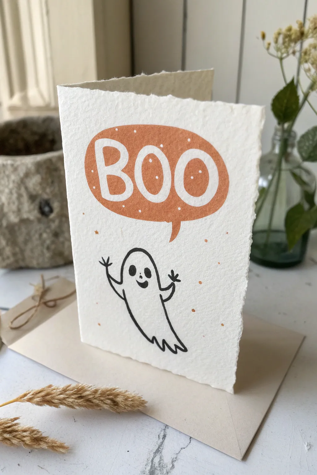 Simple boo speech bubble ghost doodle idea in bold minimal style, perfect for cute spooky sketches