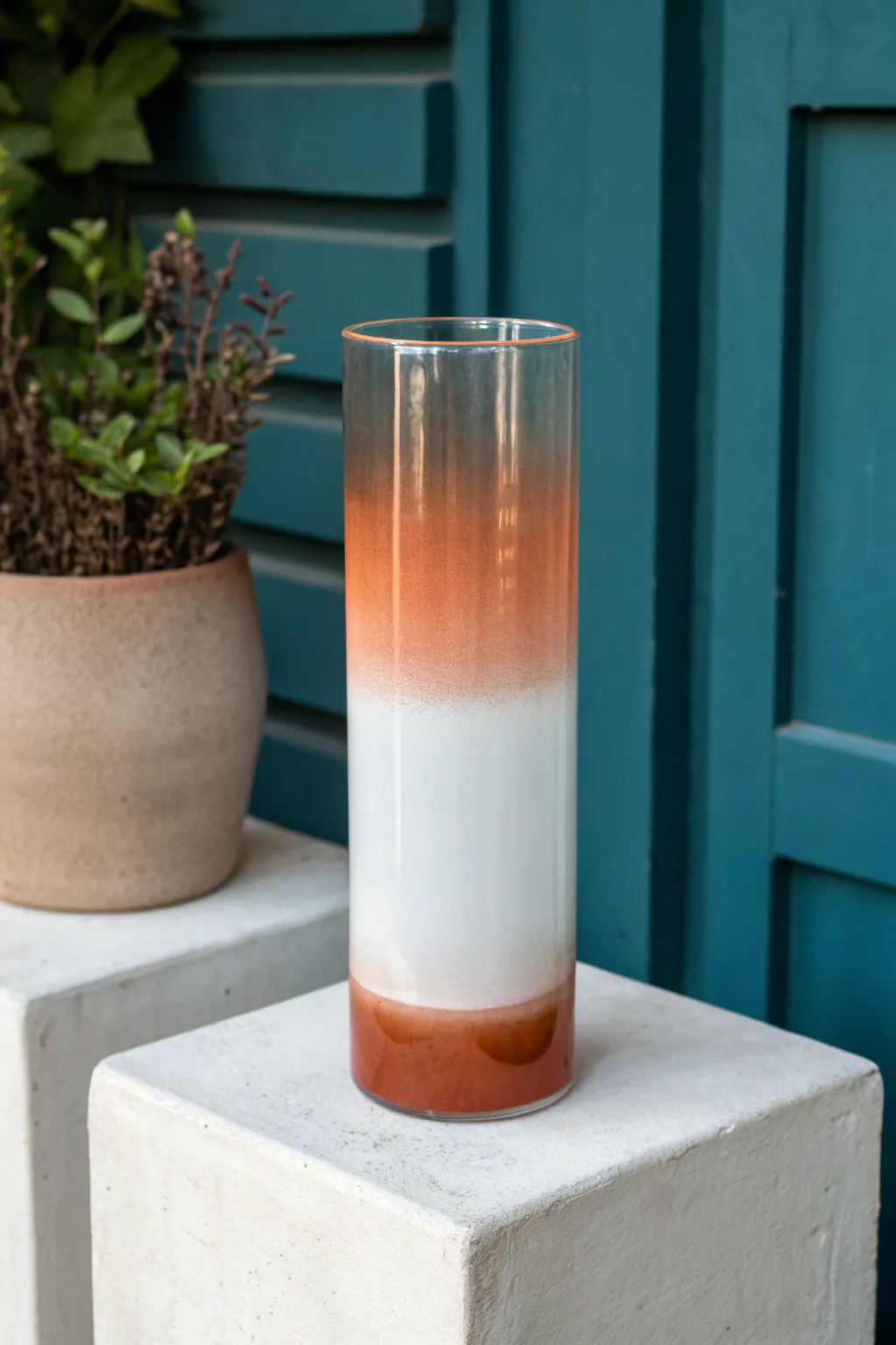 Simple ombre glass vase: bold rim color fading to clear for an airy, modern handmade look.