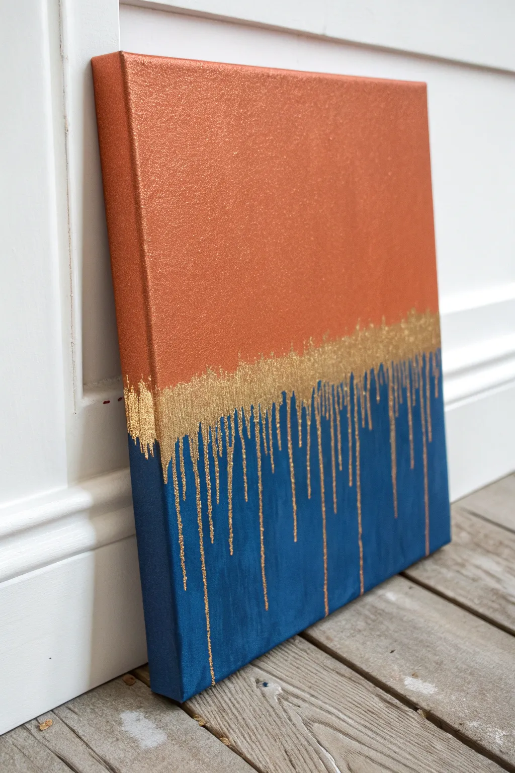 Bold color blocks with glossy gold glitter drips for a chic minimalist-boho statement piece