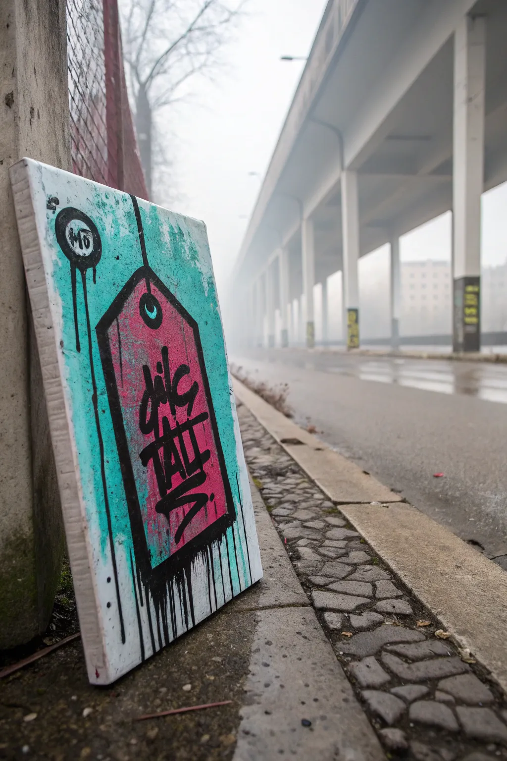 Bold drips and speckles on a gritty canvas, minimalist setup with a boho edge and strong contrast