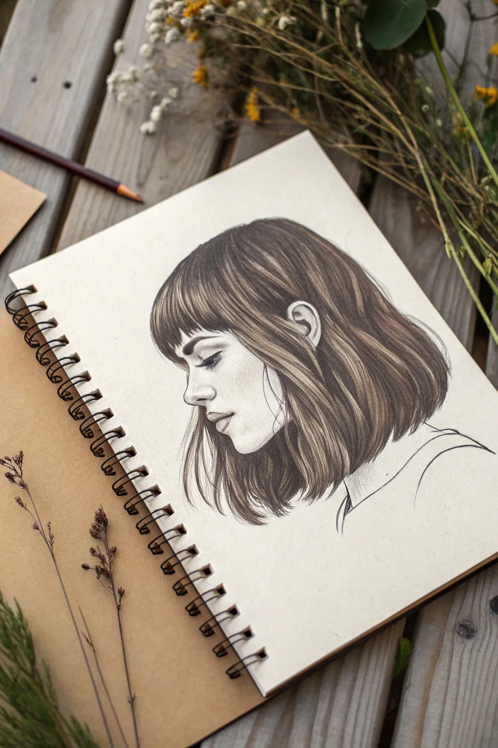 Minimal straight-hair sketch: clean clumps and fine edge accents for easy strand grouping