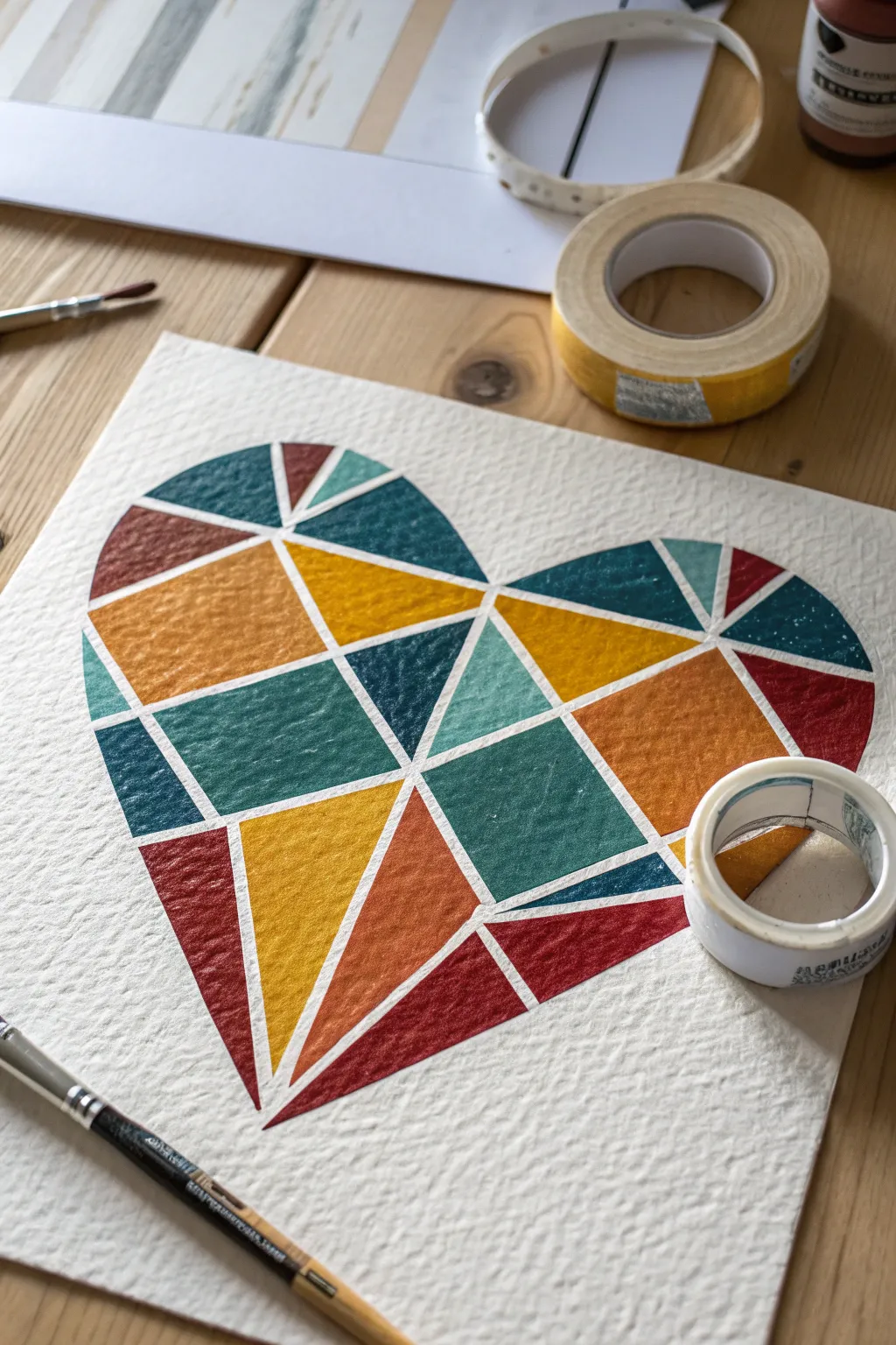 DIY geometric heart art made easy with this simple masking tape painting technique.