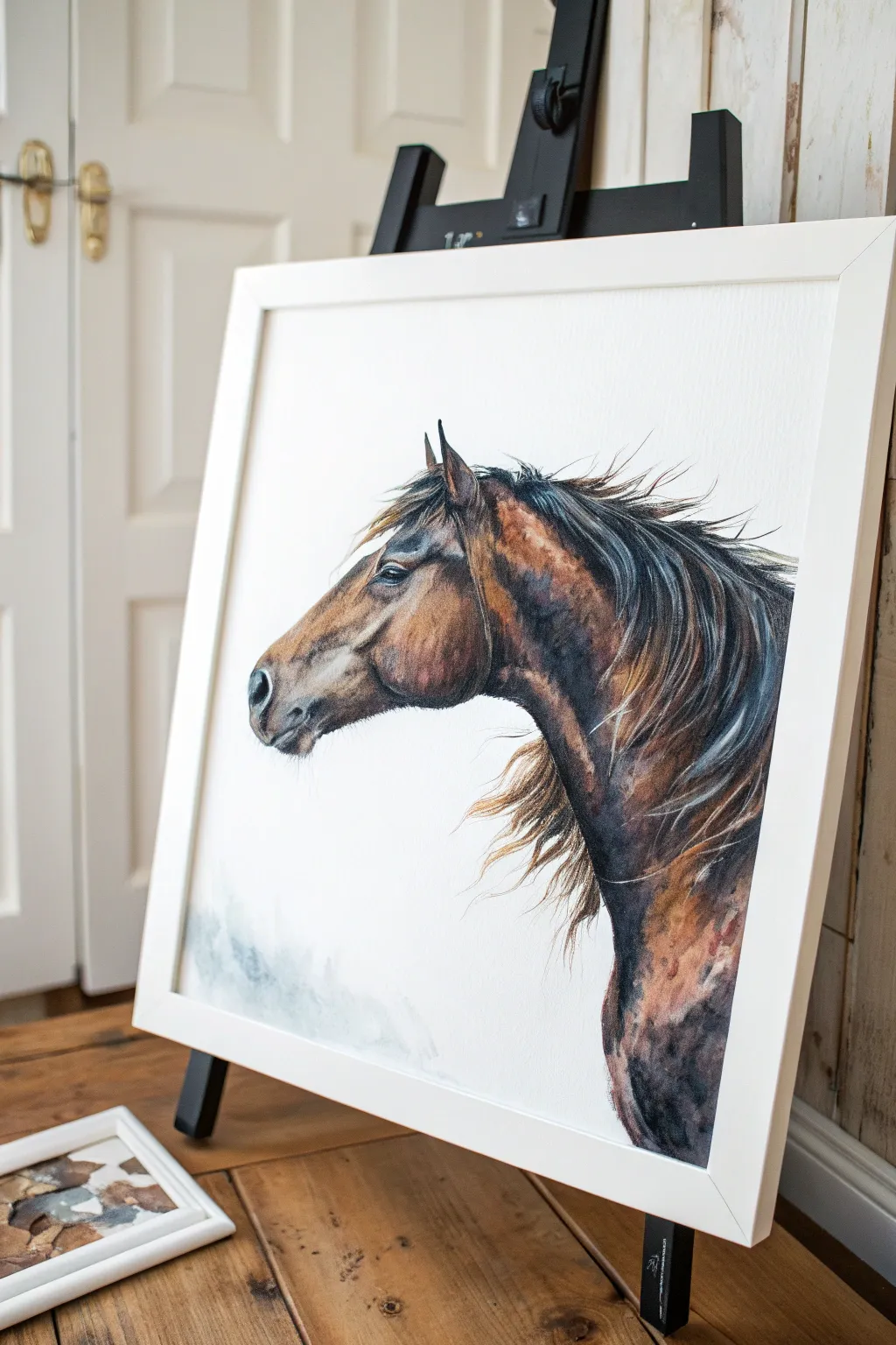 Flowing horse mane study in bold brushstrokes, minimalist Scandinavian palette with boho warmth.